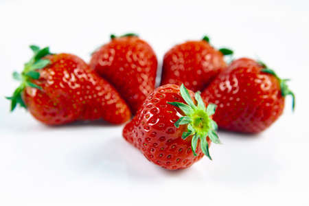 Composition of fresh strawberries on a white background.の写真素材