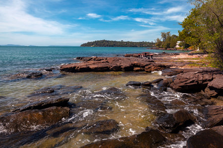 Rocks on the beach at Khao Lak, Thailand in a summer dayの写真素材