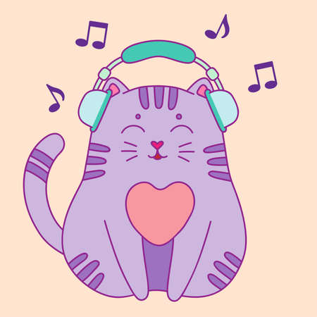 Cute little cat listening to the musicのイラスト素材
