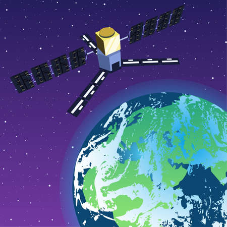 GPS Satellite Orbiting Earth in Spaceのイラスト素材