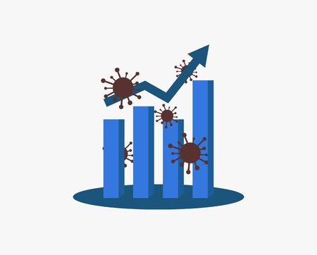 Bar Chart. Covid - 19 data statistic infographic chart template. Chart of Coronavirus Covid -19 pandemic in ascending continues to decrease and ascending again trend.のイラスト素材