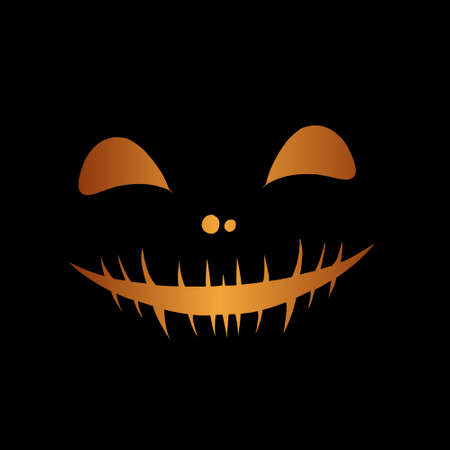 Scary smile face trademark of Halloween day with orange and yellow gradient colors. Black background.のイラスト素材