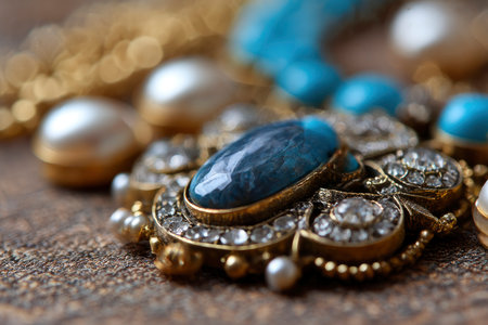jewelry on a wooden background, close-up, macroの素材