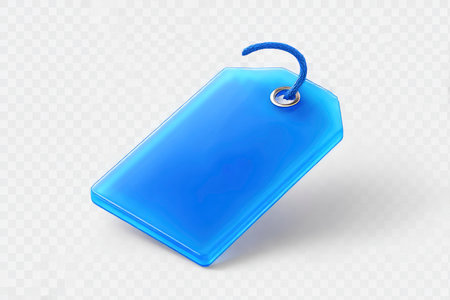 Blue blank price tag isolated on transparent background. 3d rendering.の素材