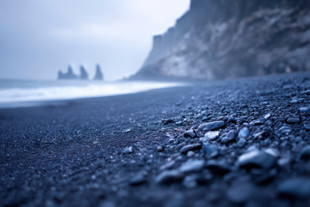 Black sand beach at Reynisfjara, Iceland. Toned.の素材