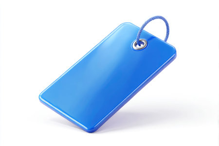 Blue price tag isolated on white background. 3d render illustration.の素材