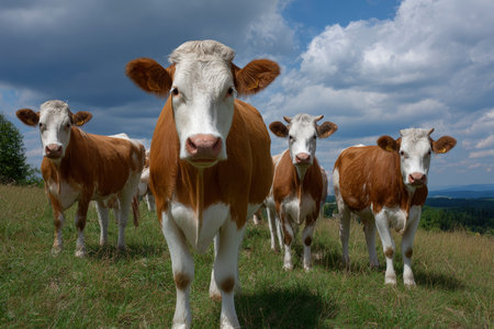 Herd of cows on a summer pasture in the Carpathiansの素材