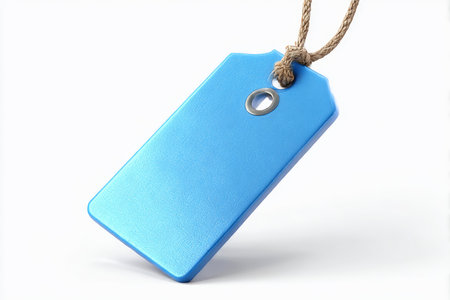 Blank blue price tag isolated on white background, clipping path includedの素材