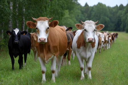 Herd of cows on a green meadow in the summer.の素材