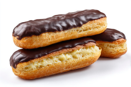 Chocolate eclairs isolated on white background with clipping path.の素材