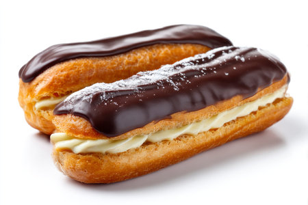 Chocolate eclairs isolated on white background with clipping path.の素材