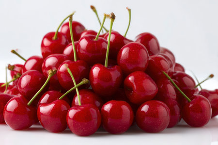 Cherries on a white background. Close-up shot.の素材