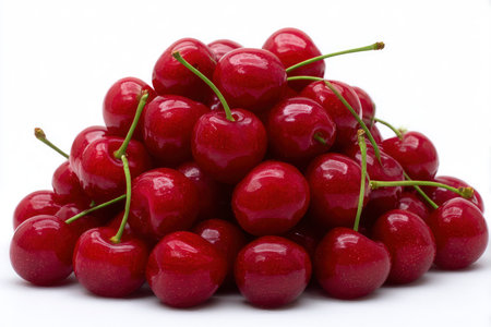 Cherries isolated on white background. Sweet cherries. Red cherry.の素材
