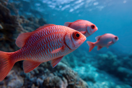 Red fish swimming on a coral reef in the Red Sea, Egyptの素材