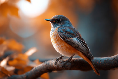 beautiful blue bird on a branch in the autumn forest. close-upの素材