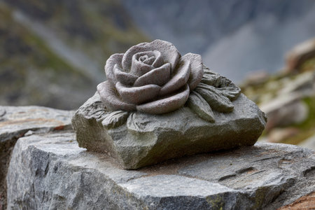 Stone rose on the rock in the mountains, closeup of photoの素材
