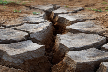 Dry soil with cracks. The concept of drought and climate changeの素材