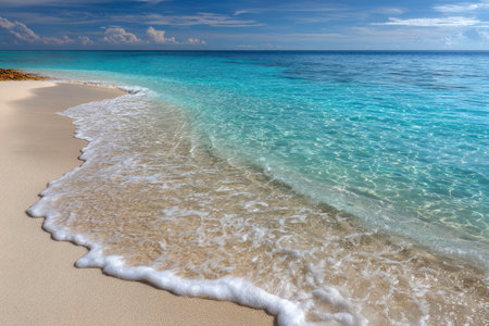 Beautiful beach with turquoise water and white sand in Okinawaの素材