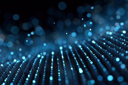 3d rendering of blue particles in cyberspace with depth of fieldの素材