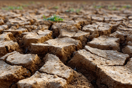 Dry cracked earth background, global warming, climate change concept.の素材
