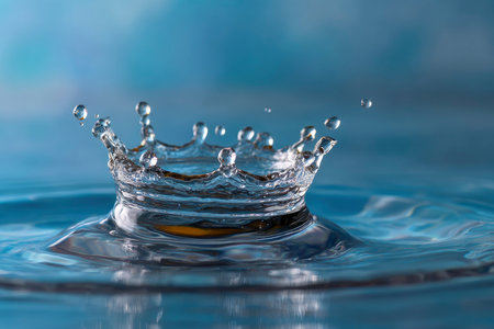 Water drop collision on a water surface. Splash effect after collision a falling drops with water Surfaceの素材