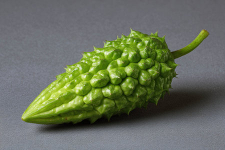 Bitter melon on grey background. (Momordica charantia)の素材