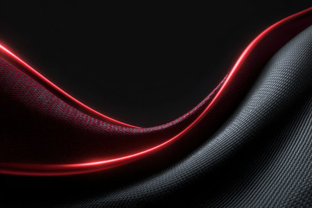 black carbon fiber with red glowing lines - industrial 3D illustration backgroundの素材