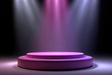 Abstract round podium illuminated with spotlight. Award ceremony concept. Stage backdrop. Vector illustrationの素材