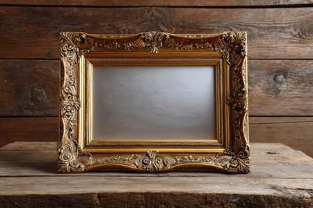 Vintage photo frame on a wooden background. Close-up.の素材