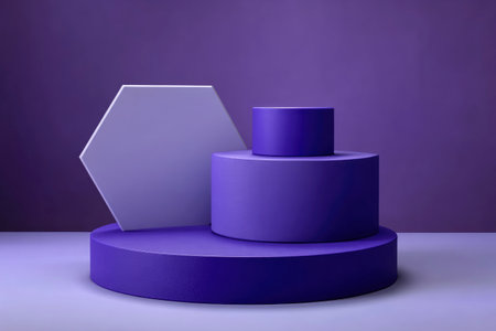 3d rendering of abstract geometric forms. Glossy purple podium for your design.の素材