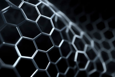 Abstract 3d render of honeycomb on black background. Futuristic technology concept.の素材