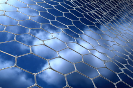 abstract image of soccer net with blue sky and white clouds backgroundの素材