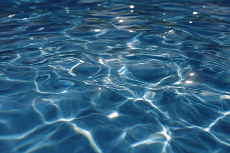 Background of the rippled pattern of clean water in a blue poolの素材