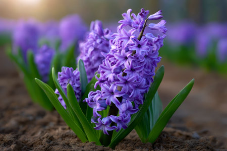 Purple hyacinths in the garden, shallow depth of fieldの素材