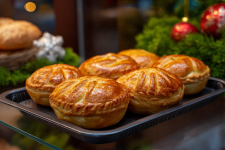 Baked puff pastries with cheese on the table in the restaurantの素材