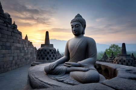 Buddha statue in Borobudur temple, Java, Indonesiaの素材