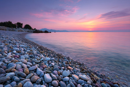 Beautiful sunrise on the beach of the Adriatic Sea in Montenegroの素材
