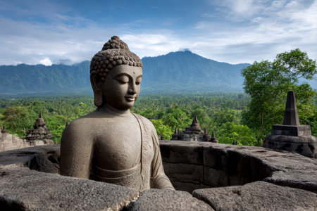 Buddha statue in Borobudur temple, Java, Indonesiaの素材