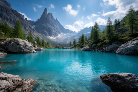 Mountain lake in the Dolomites, South Tyrol, Italyの素材