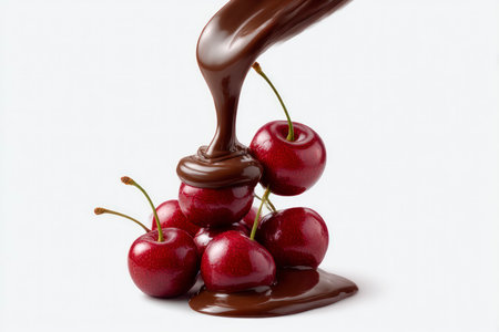 cherry in chocolate isolated on a white background. 3d illustrationの素材
