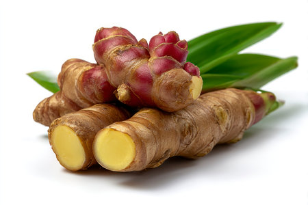Fresh ginger root isolated on white background with clipping path and full depth of fieldの素材