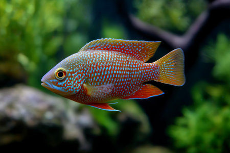 Cichlid fish in the aquarium, close-up.の素材