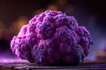 Purple cauliflower on a wooden table. Selective focus.の素材