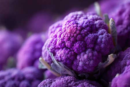 Purple cauliflower close-up, selective focus, shallow depth of fieldの素材