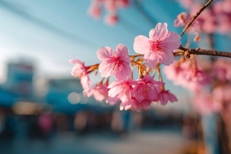 cherry blossom sakura flower in spring season with blue sky backgroundの素材