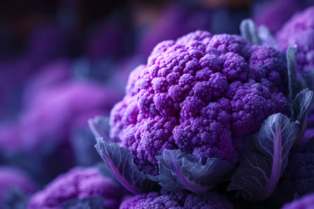 Purple cauliflower close up. Selective focus. Shallow depth of field.の素材