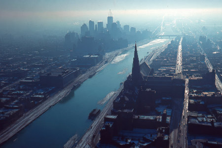 Aerial view of New York City Manhattan, United States of Americaの素材