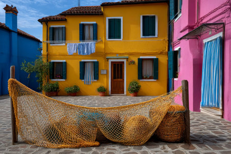 Colorful houses in Burano island, Venice, Italy. Burano is a small island in the Venetian Lagoon.の素材