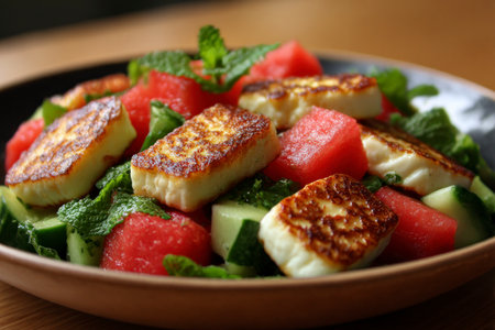 Healthy fruit salad with watermelon, mozzarella and melonの素材