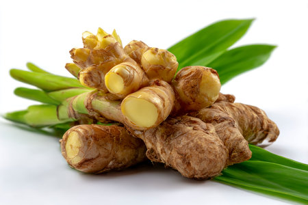 Fresh ginger root on white background. (Curcuma longa L.)の素材
